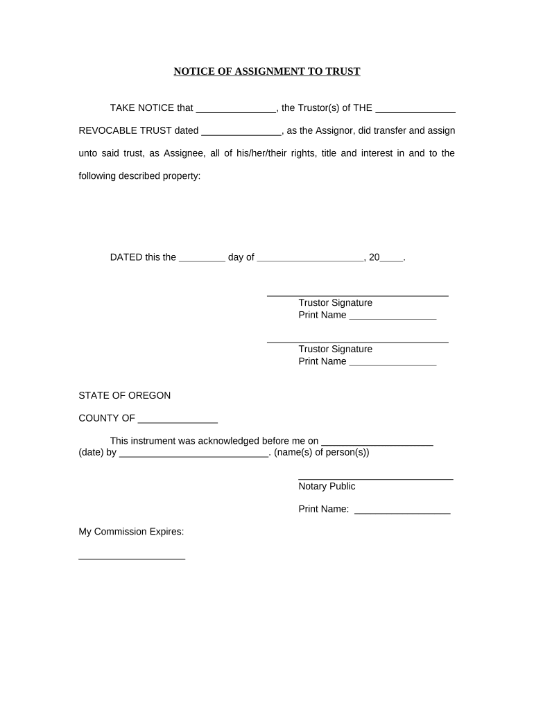 Notice of Assignment to Living Trust Oregon  Form