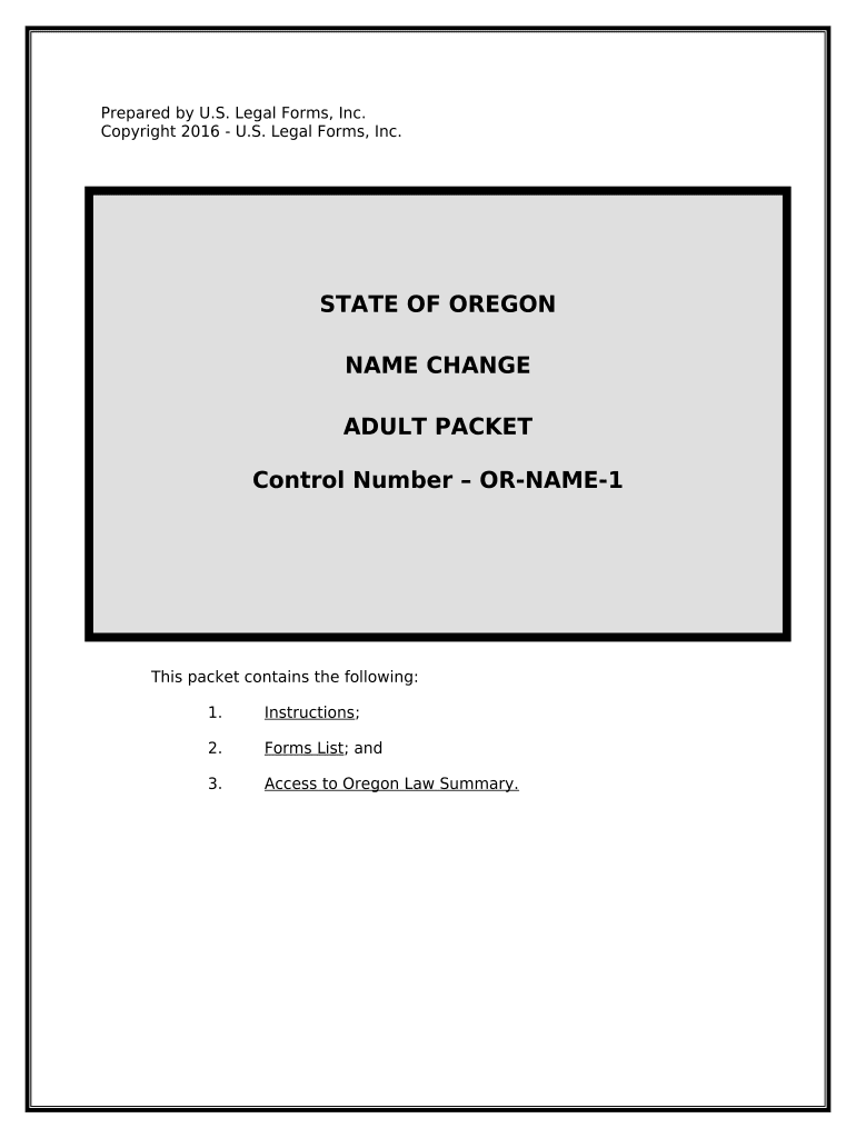 Name Change Instructions and Forms Package for an Adult Oregon