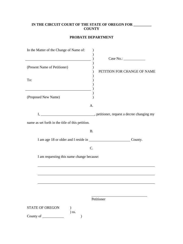 Petition for Adult, Family Name Change Oregon  Form