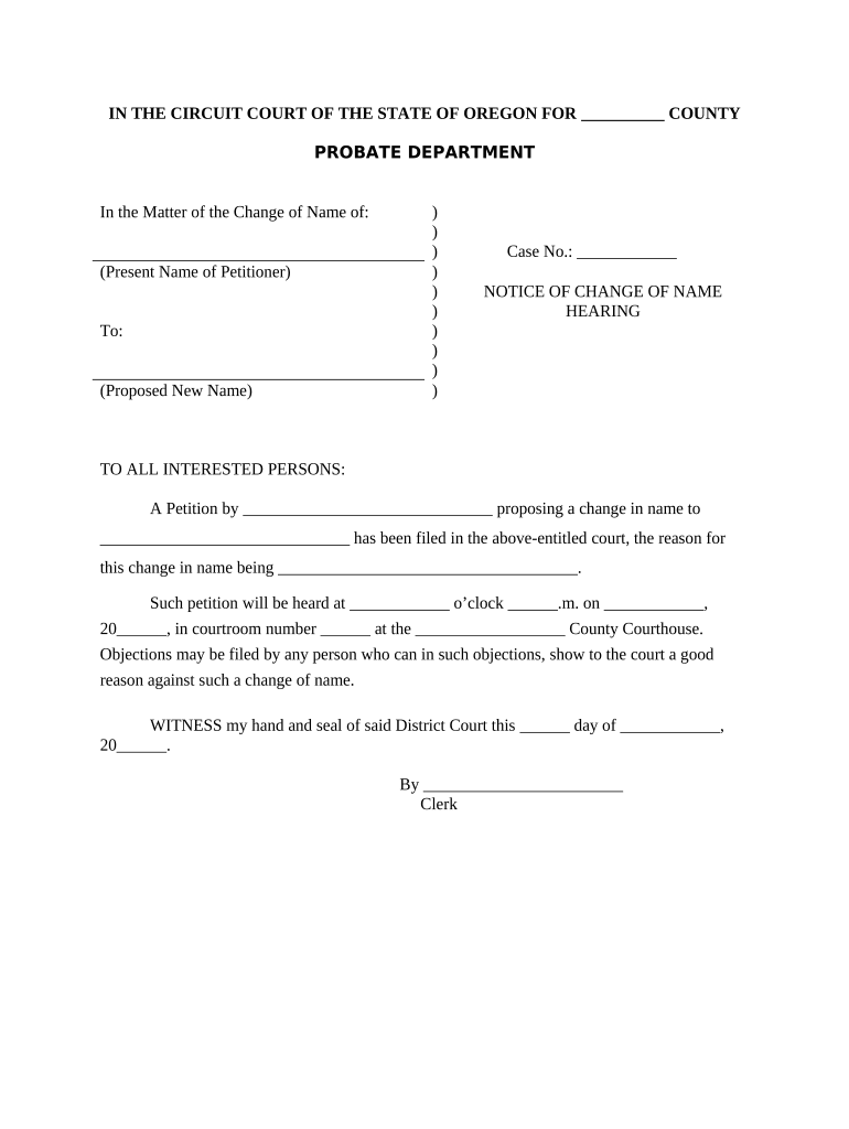 Notice Name Change Hearing  Form