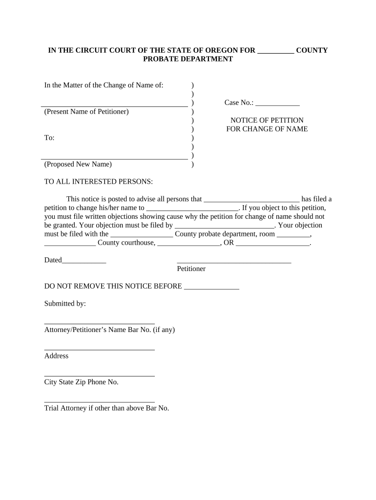 Oregon Petition Change Name  Form