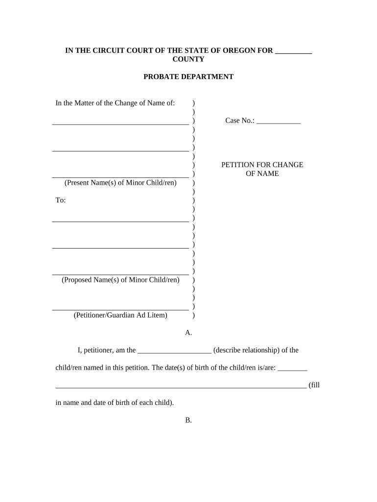 Petition for Change of Name Minor, Family Oregon  Form