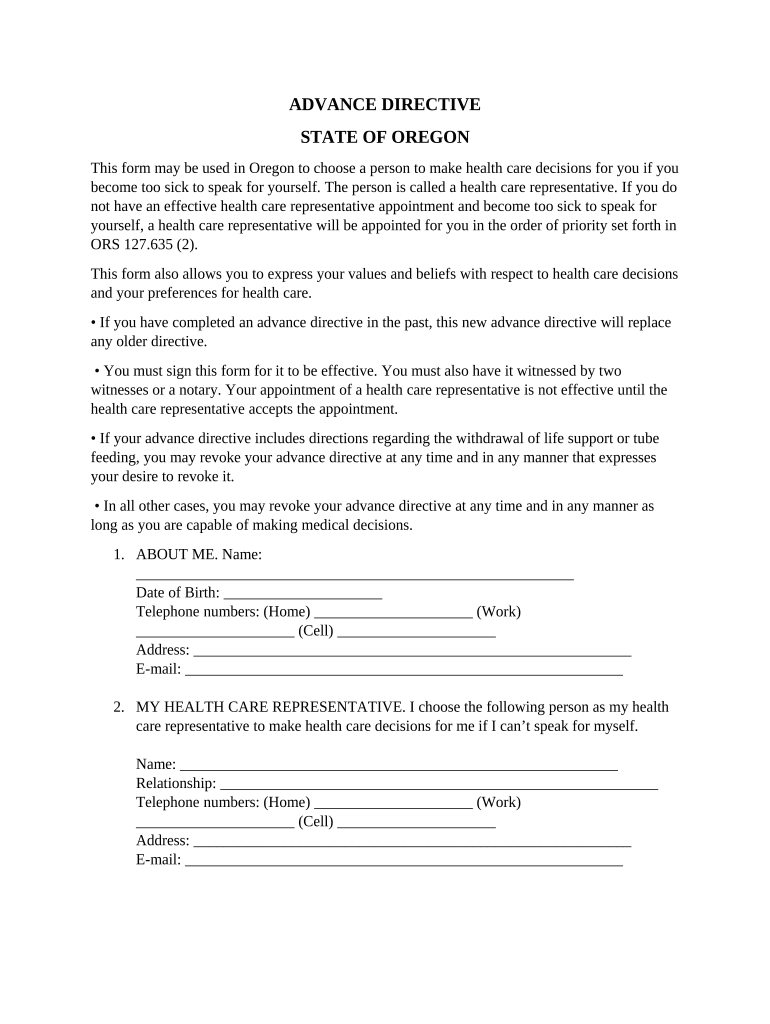 Oregon Directive Advance  Form