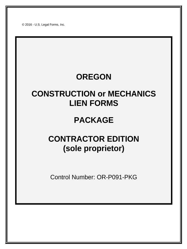 Oregon Construction or Mechanics Lien Package Individual Oregon  Form