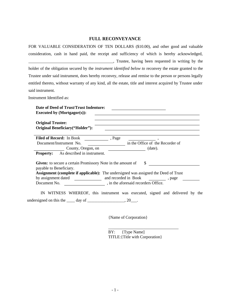 Reconveyance Trustee  Form