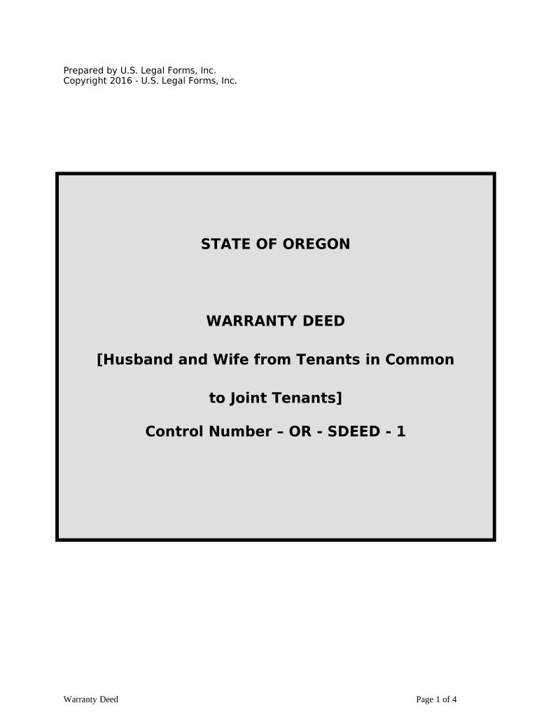 Warranty Deed for Husband and Wife Converting Property from Tenants in Common to Joint Tenancy Oregon  Form