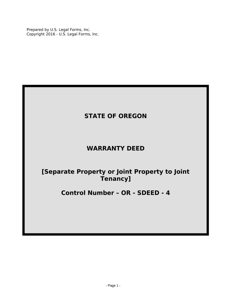 Warranty Deed for Separate or Joint Property to Joint Tenancy Oregon  Form