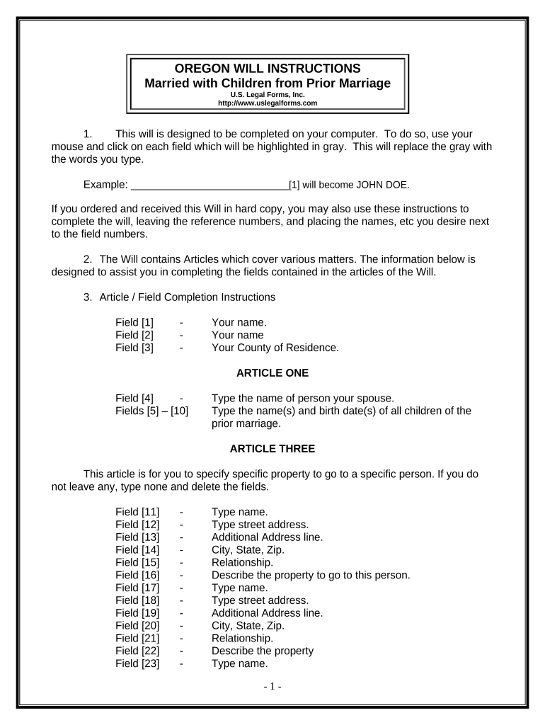 Legal Last Will and Testament for Married Person with Minor Children from Prior Marriage Oregon  Form