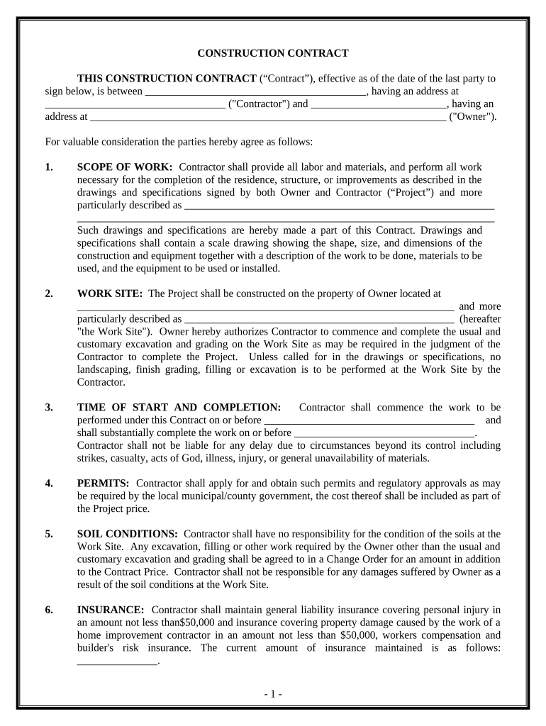 Cost Plus Construction Contract Template  Form