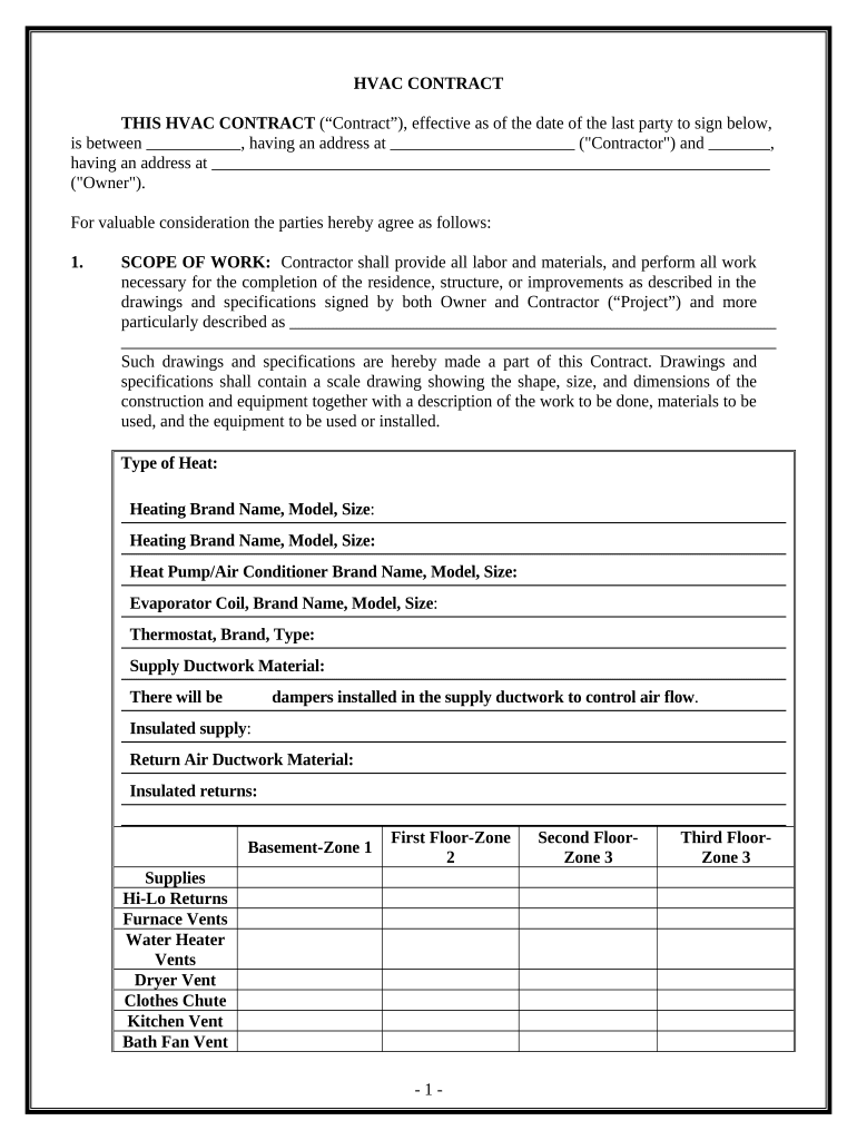 HVAC Contract for Contractor Pennsylvania  Form