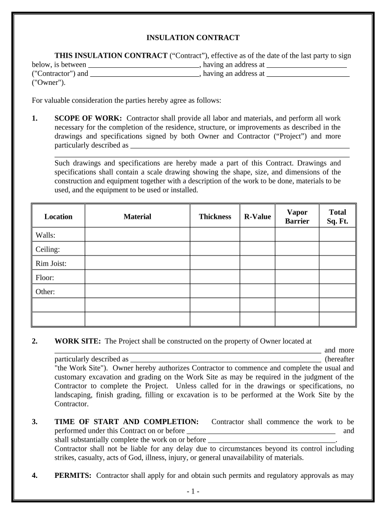 Insulation Contract for Contractor Pennsylvania  Form