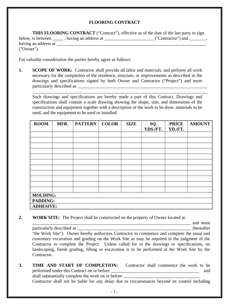 Flooring Contract for Contractor Pennsylvania  Form