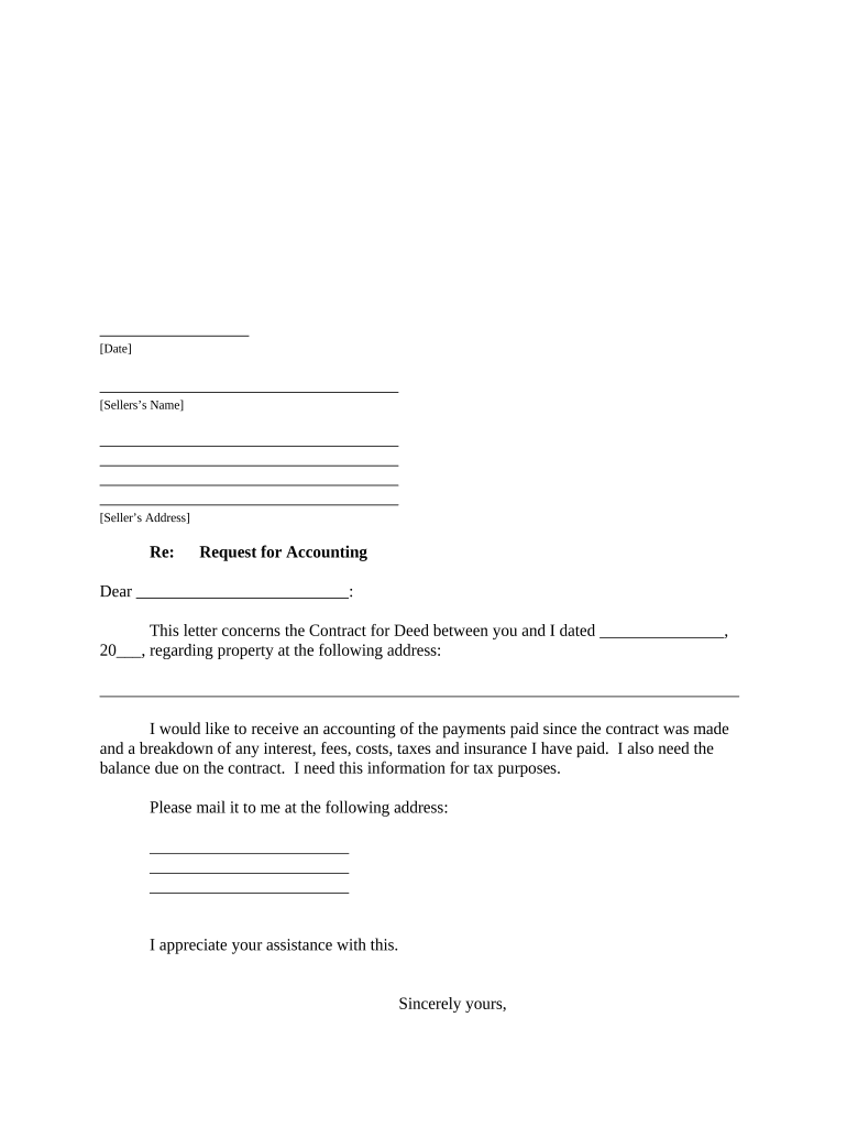 Buyer's Request for Accounting from Seller under Contract for Deed Pennsylvania  Form