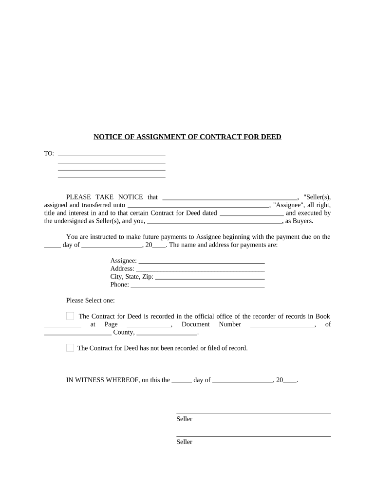 Notice of Assignment of Contract for Deed Pennsylvania  Form