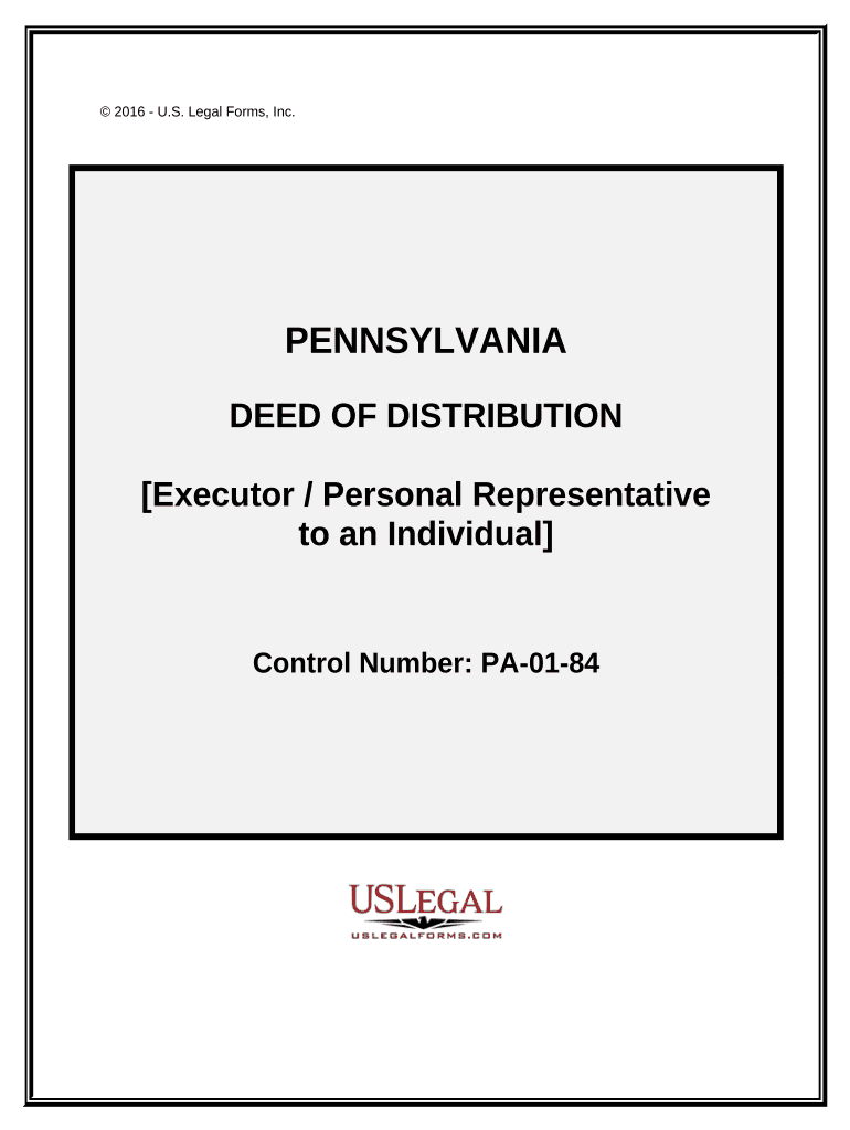 Deed of Distribution Executor Personal Representative to Individual Pennsylvania  Form