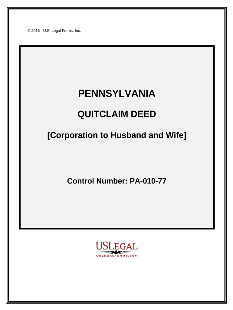 Quitclaim Deed from Corporation to Husband and Wife Pennsylvania  Form