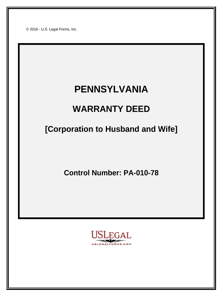 Warranty Deed from Corporation to Husband and Wife Pennsylvania  Form