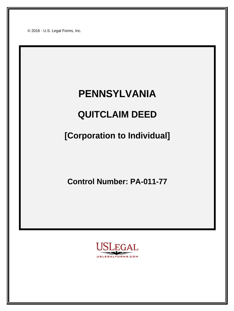 Quitclaim Deed from Corporation to Individual Pennsylvania  Form