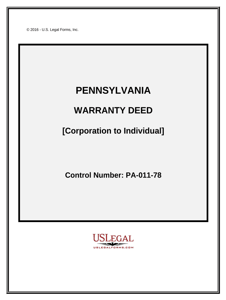 Warranty Deed from Corporation to Individual Pennsylvania  Form