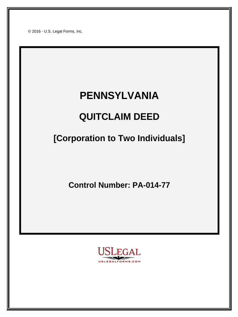 Quitclaim Deed from Corporation to Two Individuals Pennsylvania  Form