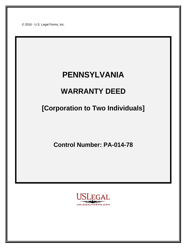 Warranty Deed from Corporation to Two Individuals Pennsylvania  Form