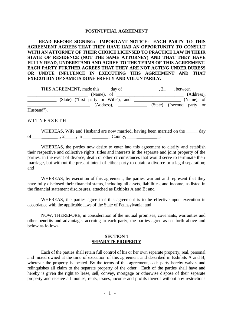 Pennsylvania Postnuptial  Form