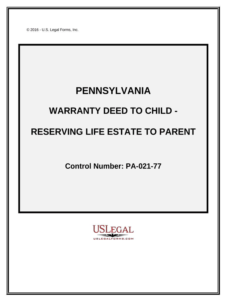 Warranty Deed to Child Reserving a Life Estate in the Parents Pennsylvania  Form