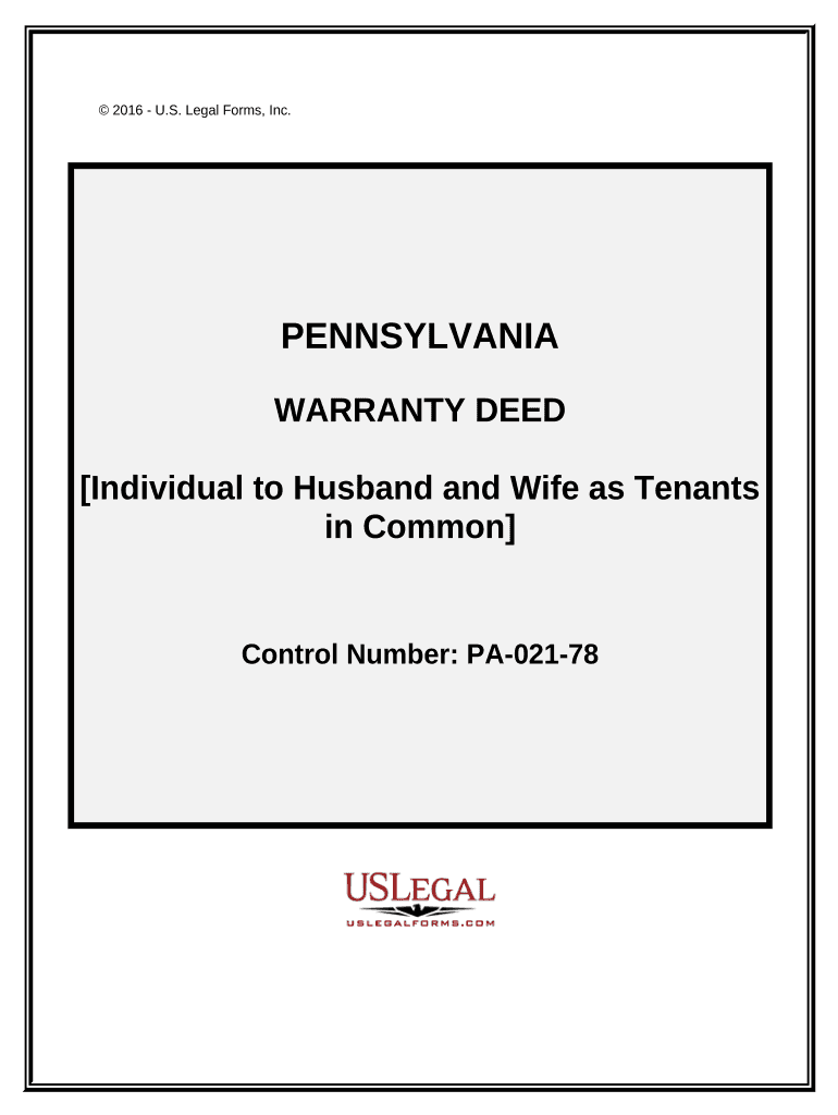 Warranty Deed Individual to Husband and Wife as Tenants in Common Pennsylvania  Form