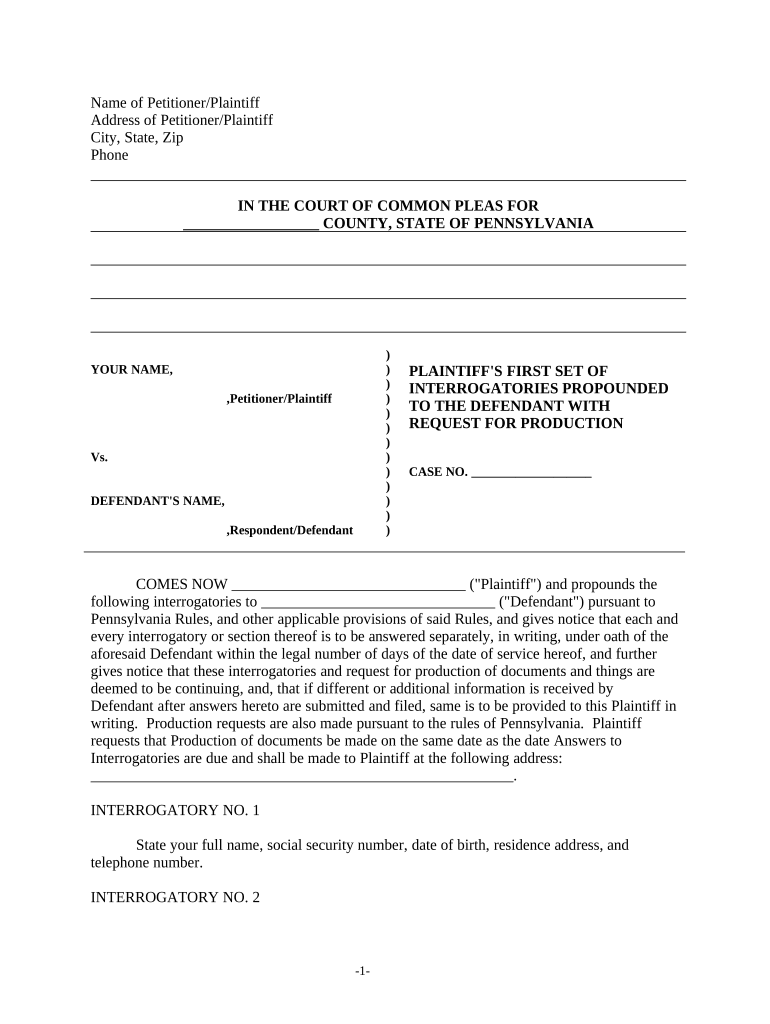 Interrogatories Pennsylvania  Form