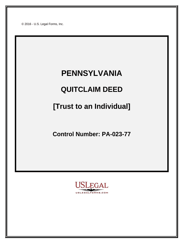 Quitclaim Deed Trust to an Individual Pennsylvania  Form