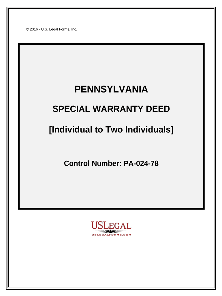 Special Warranty Deed Individual to Two Individuals Pennsylvania  Form