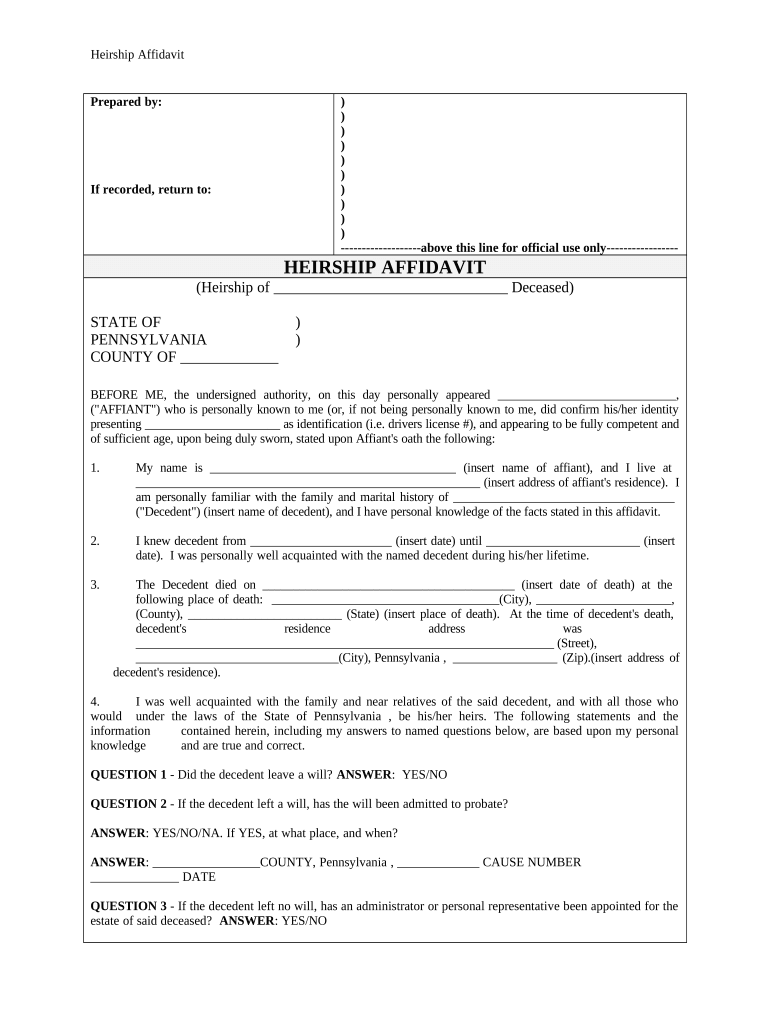 Pennsylvania Heirship Affidavit  Form