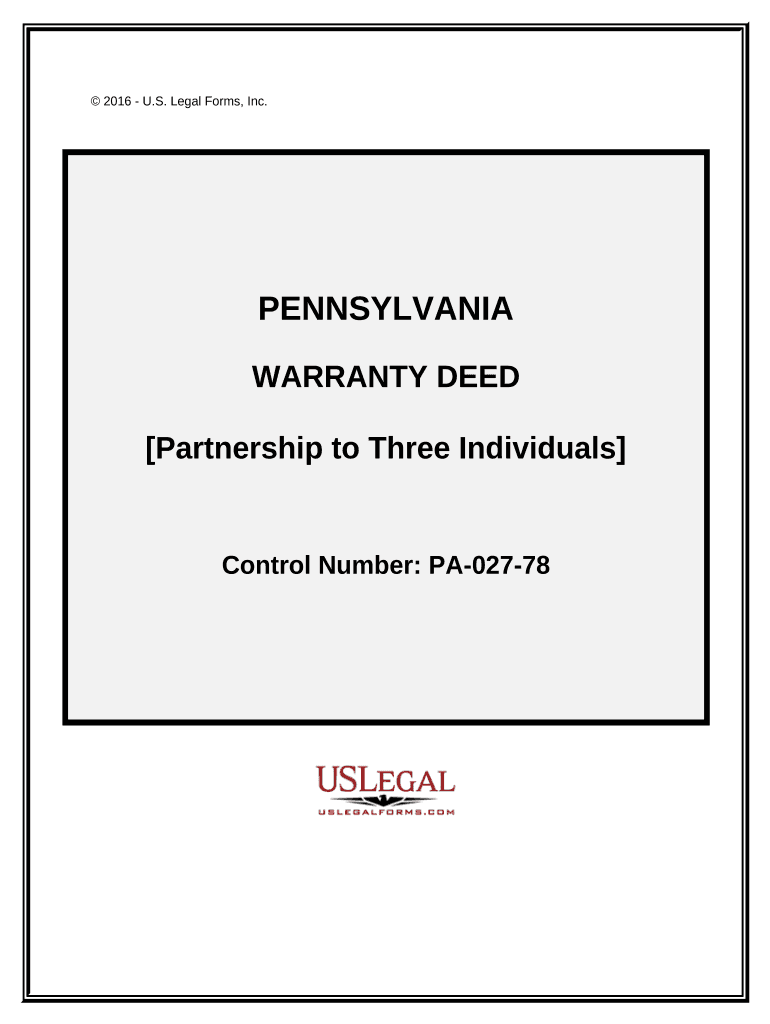Warranty Deed Partnership to Three Individuals Pennsylvania  Form