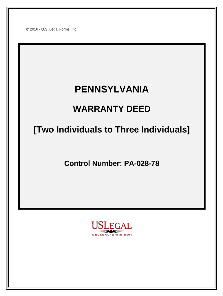 Warranty Deed Two Individuals to Three Individuals Pennsylvania  Form