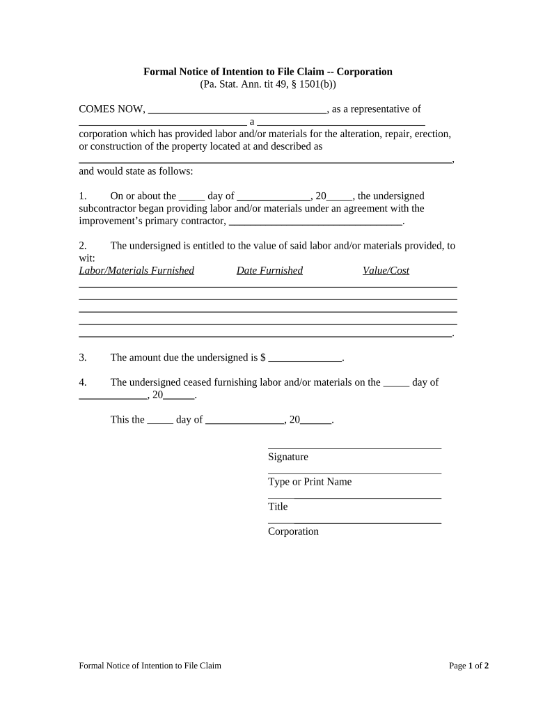 Intent File Lien  Form