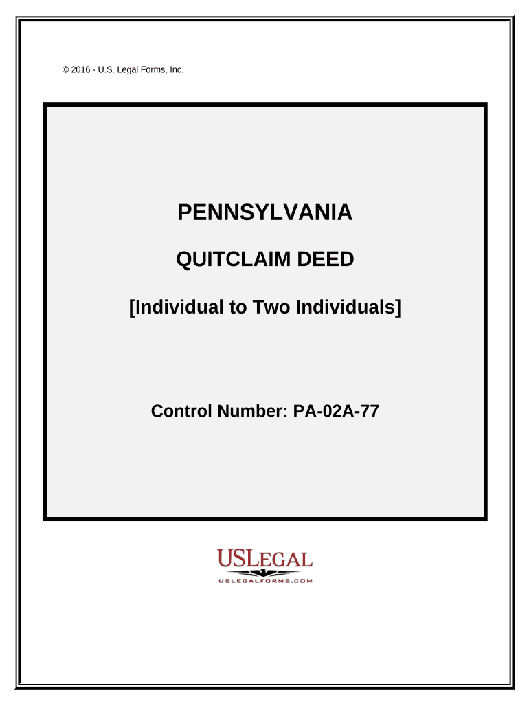 Quitclaim Deed from Individual to Two Individuals in Joint Tenancy Pennsylvania  Form