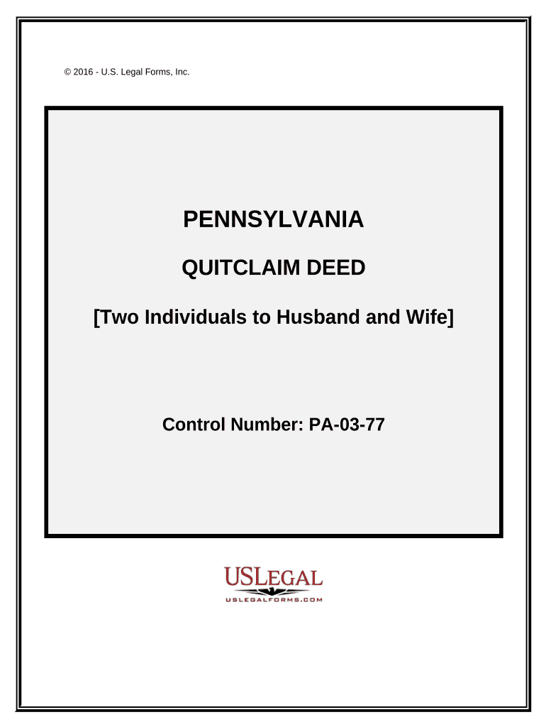 Quitclaim Deed by Two Individuals to Husband and Wife Pennsylvania  Form