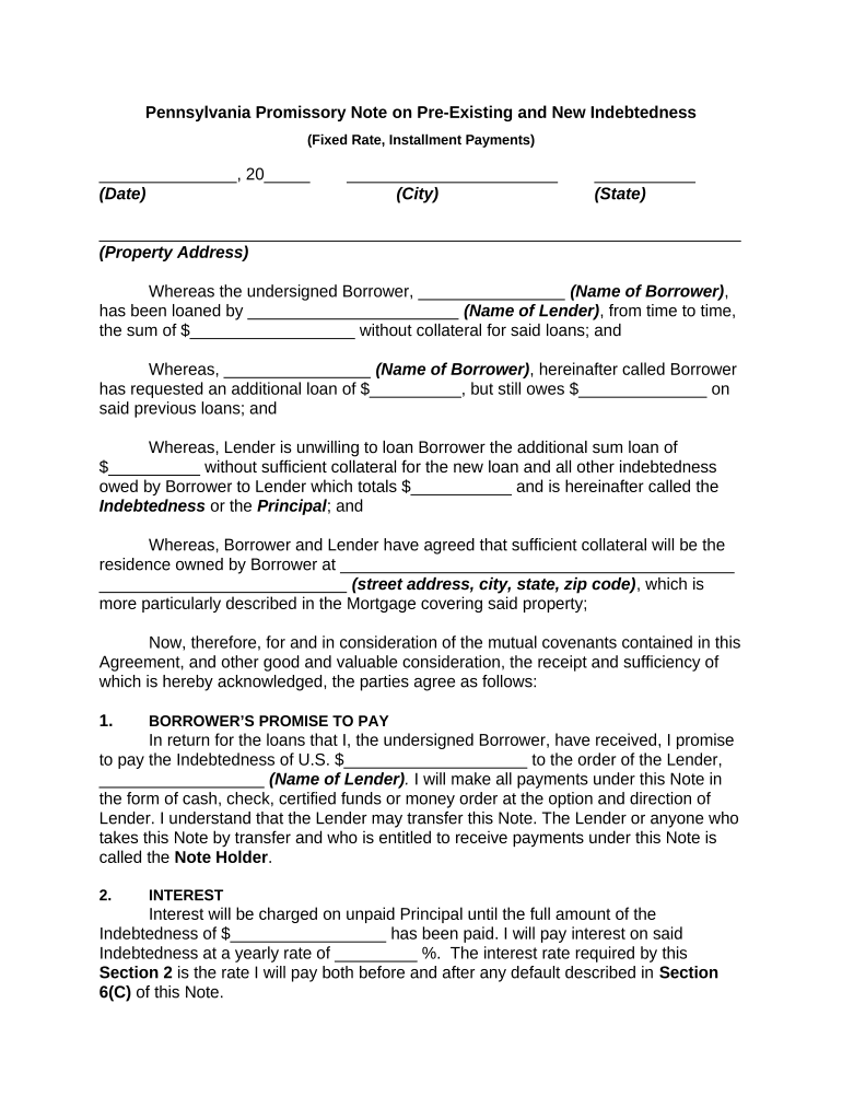 Pa Promissory Note  Form