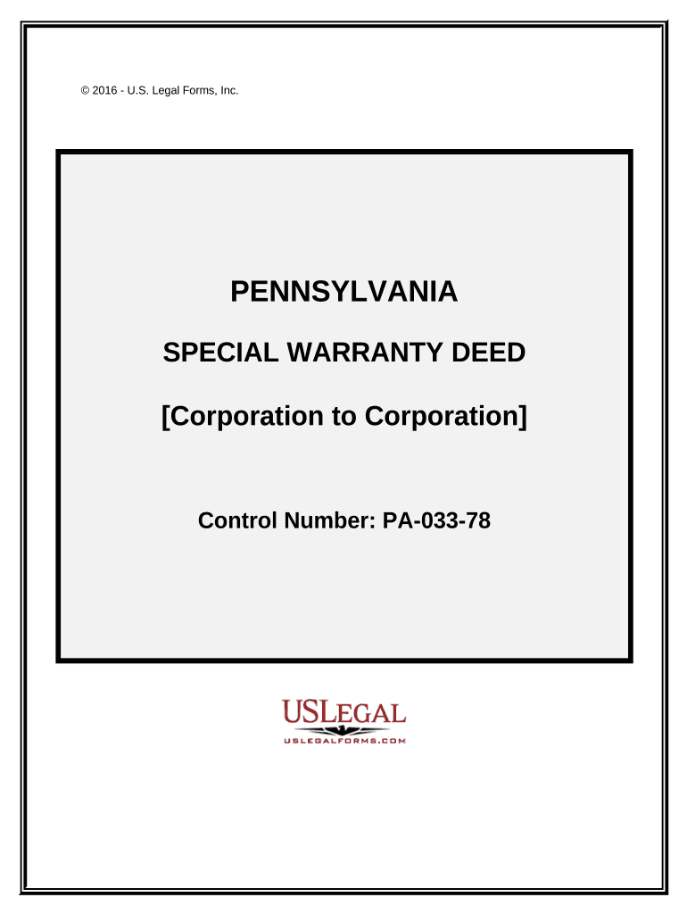 Special Warranty Deed Corporation to Corporation Pennsylvania  Form