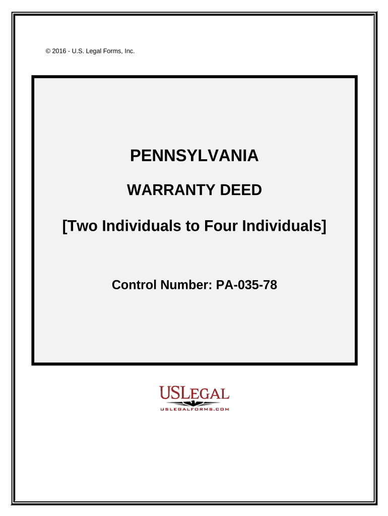 Warranty Deed from Two Individuals to Four Individuals Pennsylvania  Form
