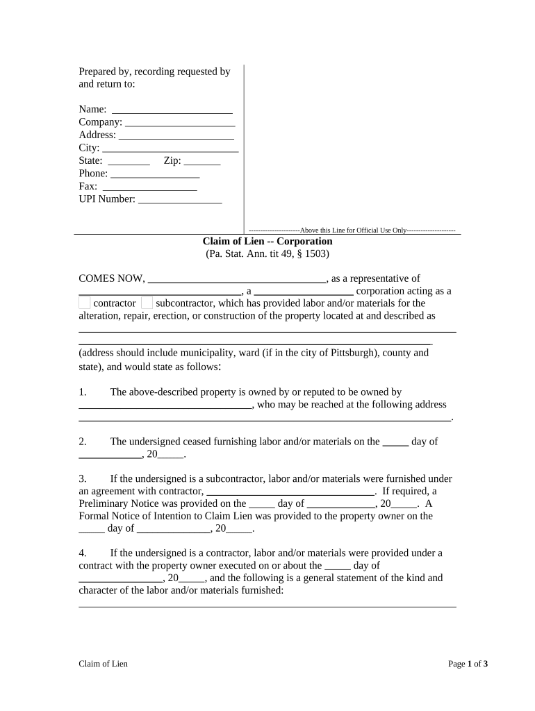 Claim Corporation  Form