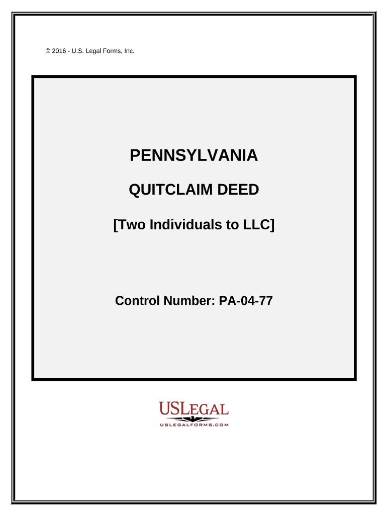 Quitclaim Deed by Two Individuals to LLC Pennsylvania  Form