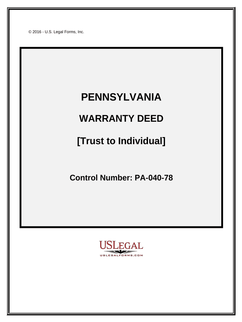 Warranty Deed from Trust to an Individual Pennsylvania  Form
