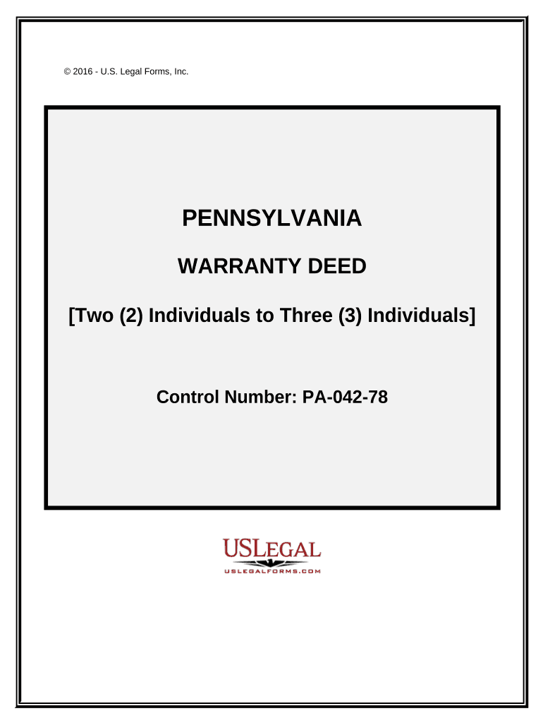 Warranty Deed from Two Individuals to Three Individuals Pennsylvania  Form