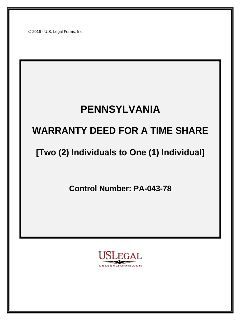 Warranty Deed for a Time Share from Two Individuals to One Individual Pennsylvania  Form