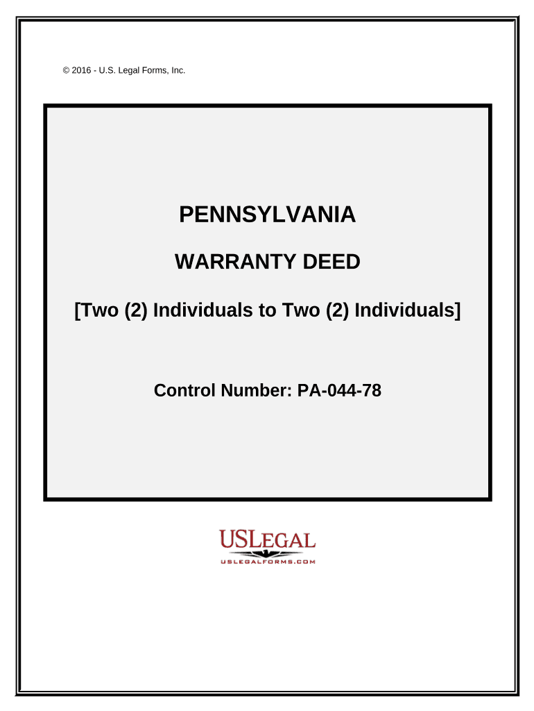 Warranty Deed from Two Individuals to Two Individuals Pennsylvania  Form