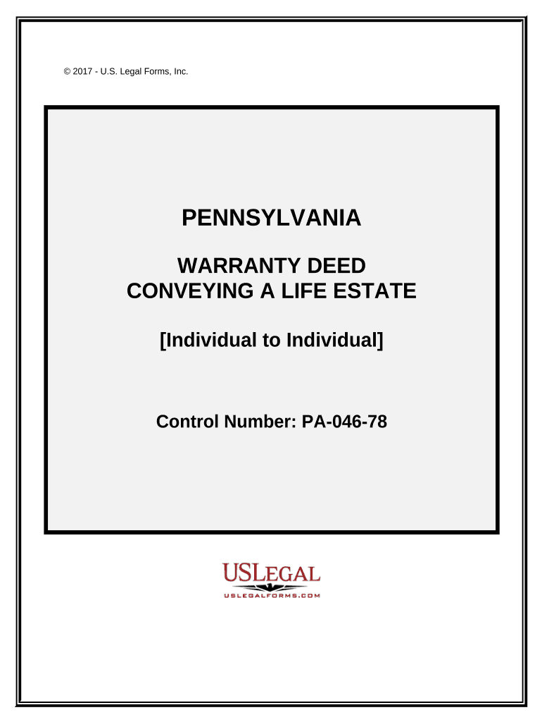 Warranty Deed Conveying a Life Estate Individual to Individual Pennsylvania  Form