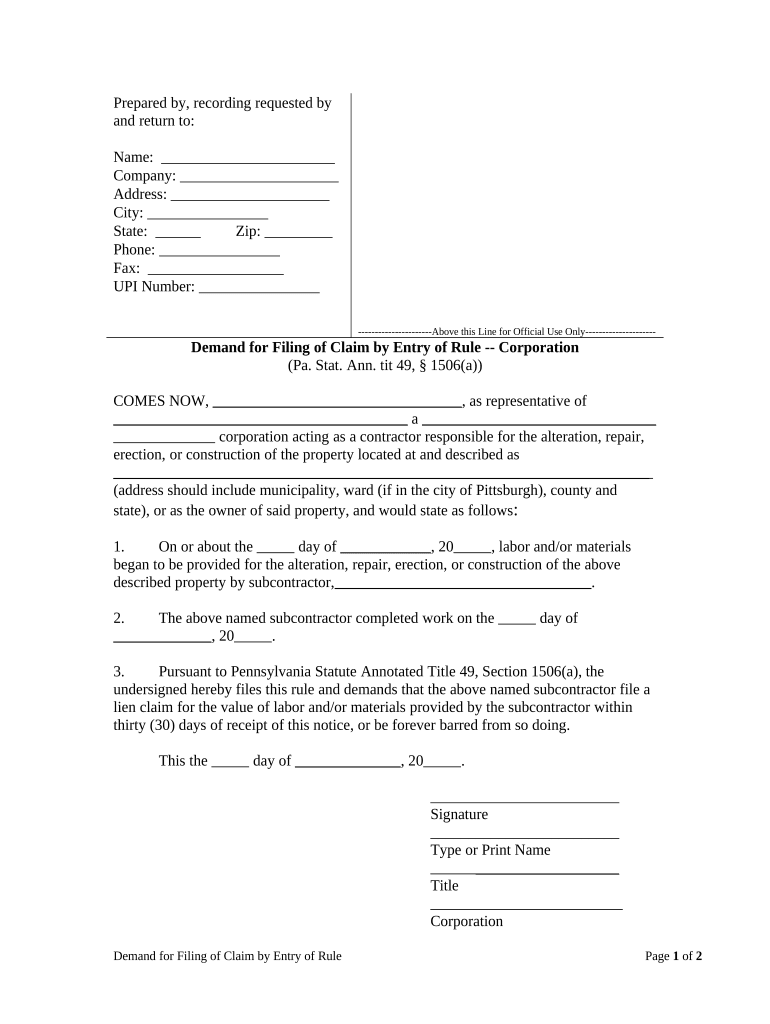 Pennsylvania Claim  Form