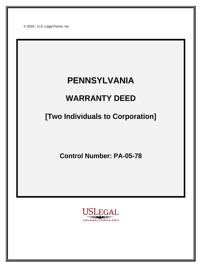 Warranty Deed from Two Individuals to Corporation Pennsylvania  Form