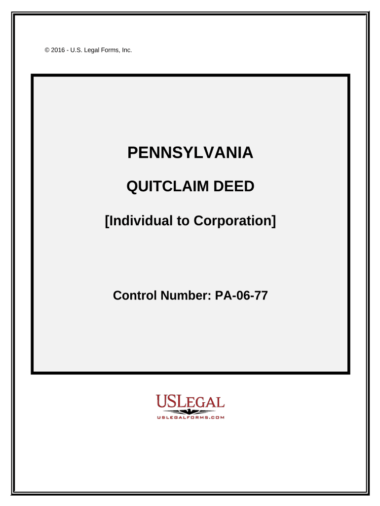 Quitclaim Deed from Individual to Corporation Pennsylvania  Form